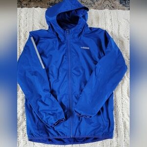 Adidas Youth 14/16 Hooded Zip Up Windbreaker‎ Jacket Royal Blue Color